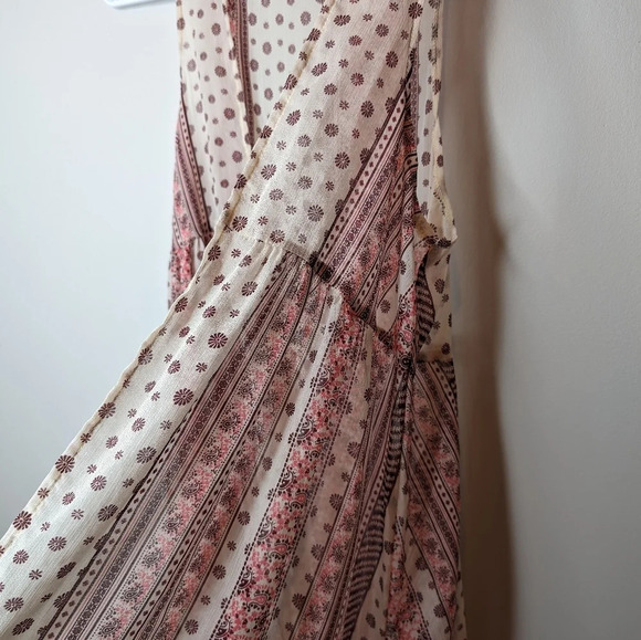 Mudd Pink & Cream Hippie Boho Sheer Duster Sleeveless Cover Up OS / Small Women - Picture 4 of 8